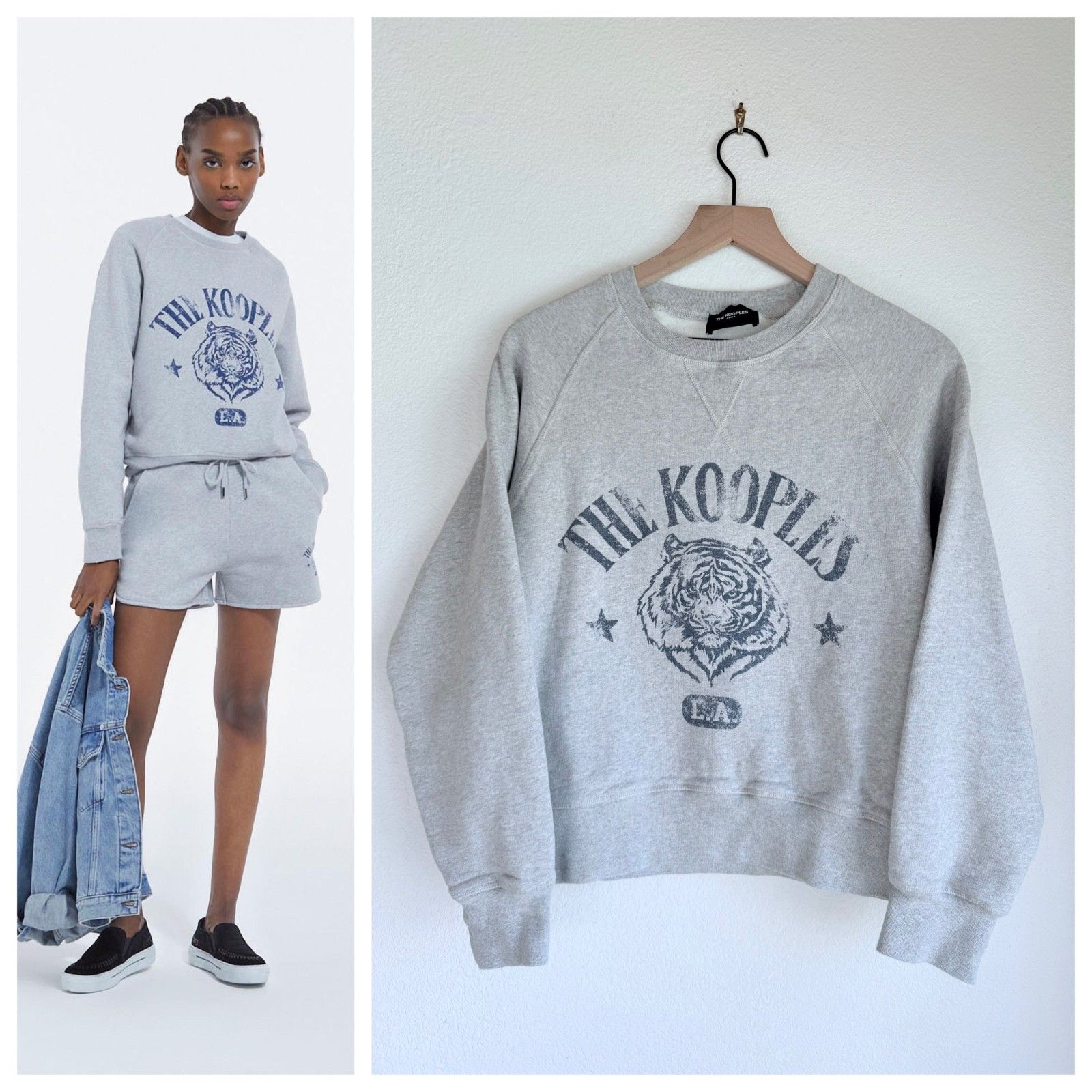 Euc The Kooples Women's Tiger Logo Crewneck Sweatshirt In Grey Size 2 (Us 6)